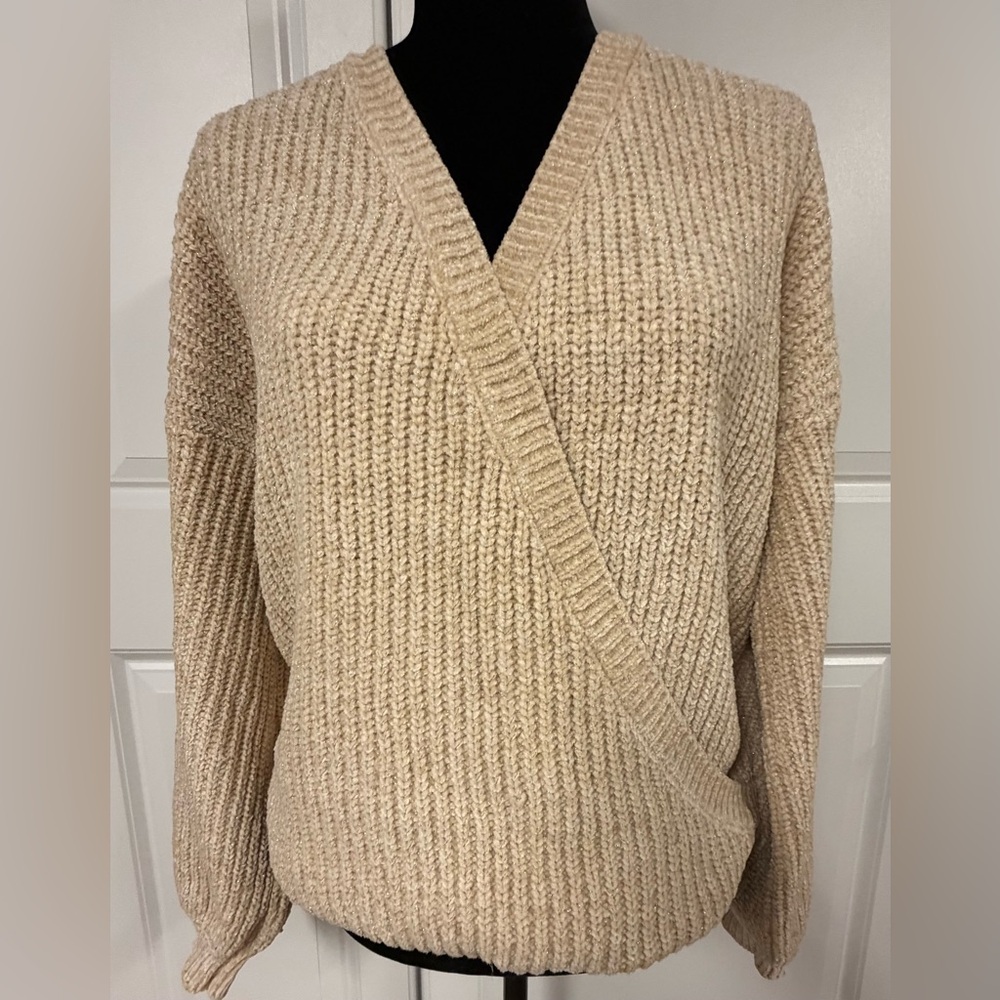 Tobi Metallic Faux Wrap Sweater